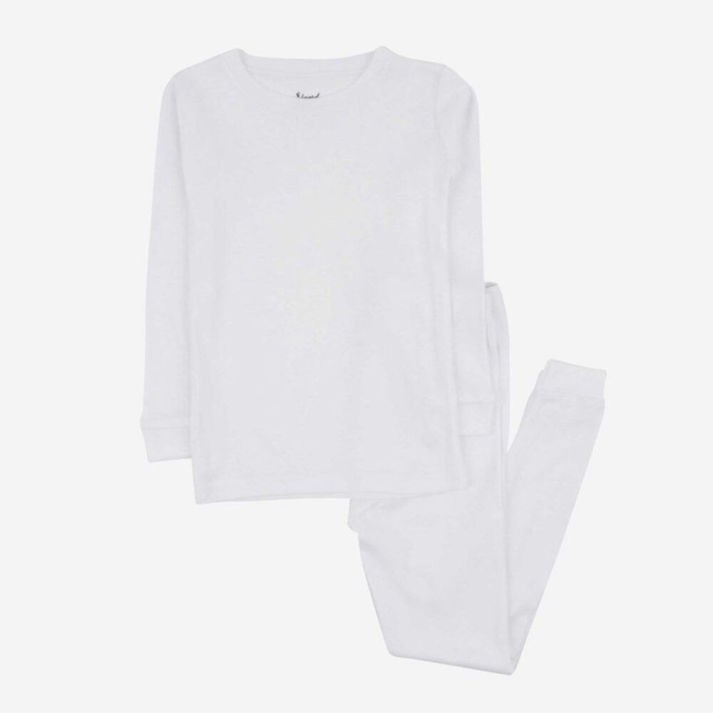 Leveret Kids Two Piece Cotton Pajamas Solid White 2